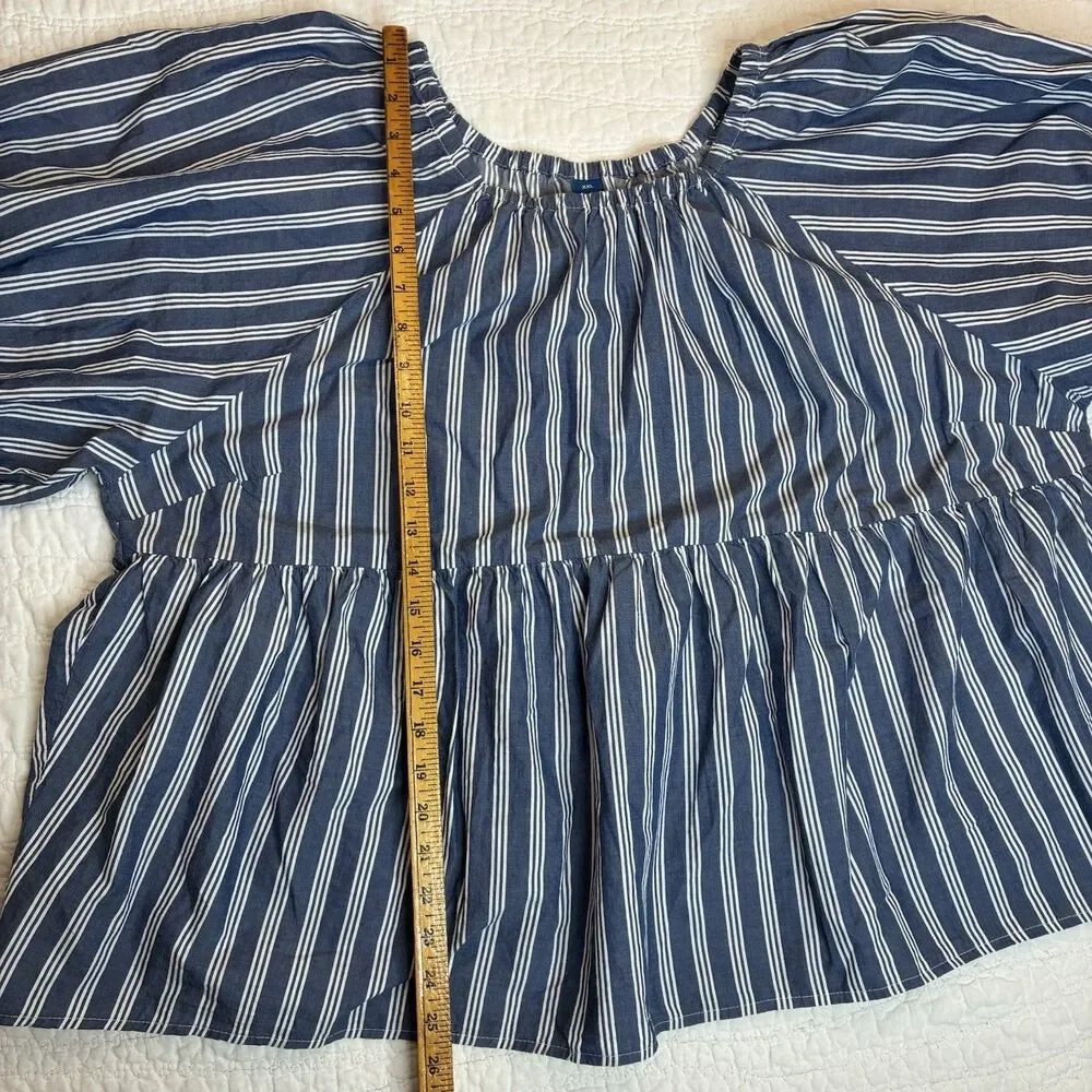 NEW Cotton navy striped puff-sleeve swing top womens 2X relaxed babydoll peasant